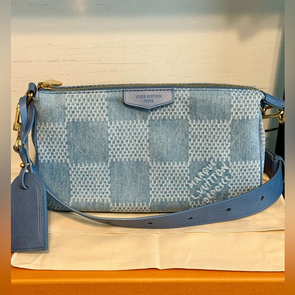 Louis Vuitton Monogram Pochette Accessory XL Shoulder Bag in Denim Damier 3D
